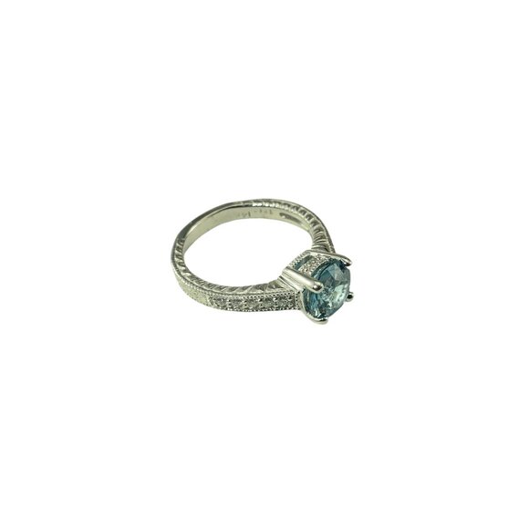 14K White Gold Blue Zircon and Diamond Ring Size 8 #19495 - Picture 5 of 10